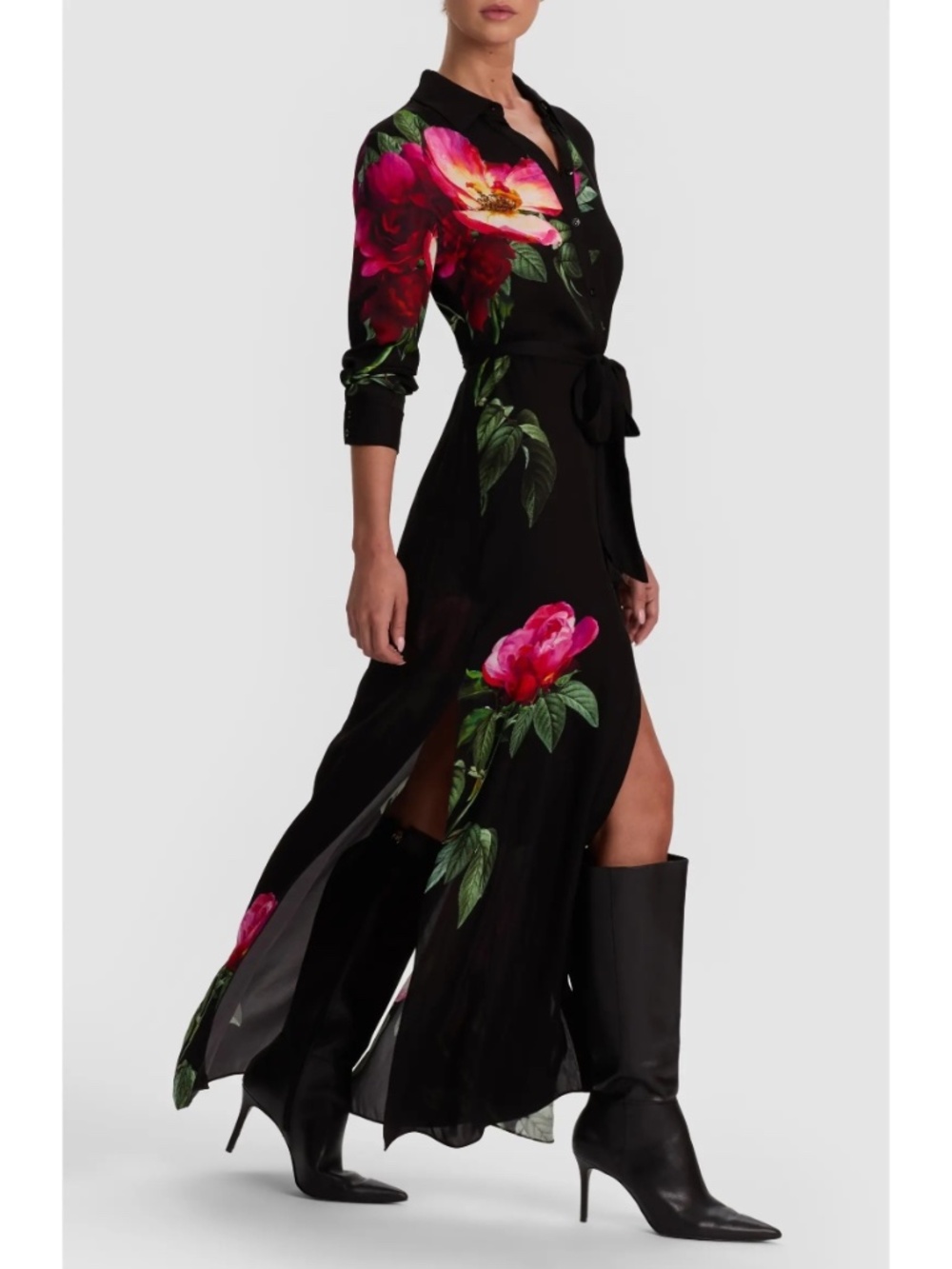 Alice + Olivia Chassidy Long Sleeve Floral Maxi Shirtdress size XS